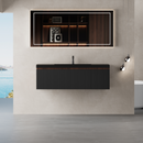 48'' Floating Bathroom Vanity with Sink Combo, Modern Wall-Mounted Striped Bathroom Storage Cabinet with Soft-Close Drawers and Black Quartz Sand Basin, Smoked Walnut 24V16-48WAB