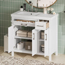 36' White Bathroom Vanity Cabinet with Resin Integrated Sink - 2 Drawers, 3 Doors