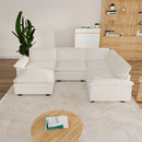 3 Seat U Shaped Sectional Sofa, Couch with Movable Ottoman, Chenille Modular Sofa with Removable Pillows and Layer Cushions, Suitable for Living Rooms, Bedroom, Offices, and Apartments, Beige