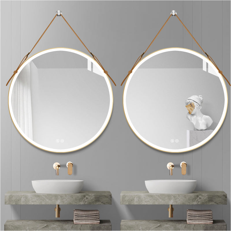 Bathroom LED Mirror 28 Inch Round Bathroom Mirror with Lights Smart 3 Lights Dimmable Illuminated Bathroom Mirror Wall Mounted Large LED Mirror Anti-Fog Lighted Vanity Mirror