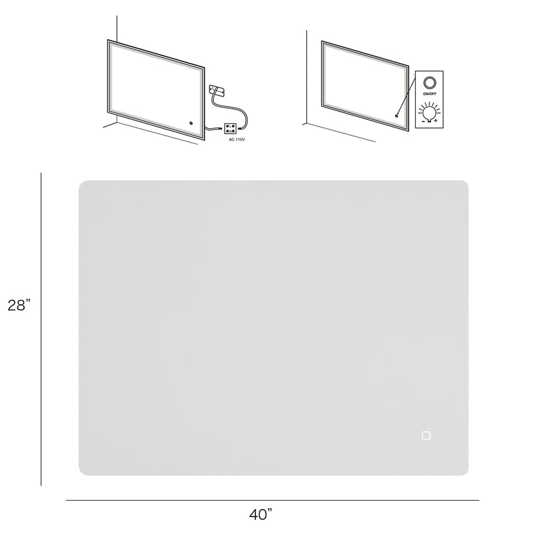 40 x 28 in.  Large Rectangular Frameless Wall-Mount Anti-Fog LED Light Bathroom Vanity Mirror