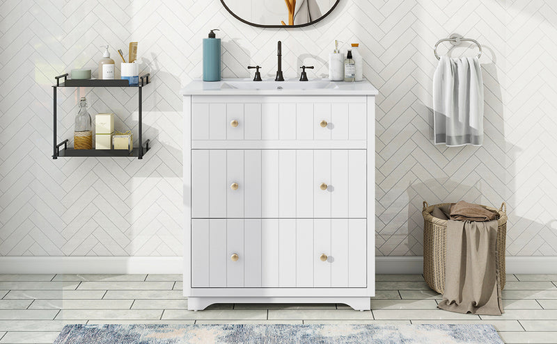 [Video]30-Inch Modern White Bathroom Vanity Cabinet with two drawers