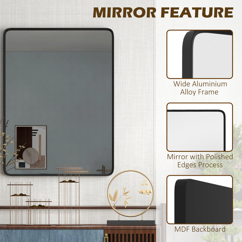 HOMCOM 36 x 24 Inch Wall Mirror, Aluminum Frame Rectangular Wall Mirrors Decorative Mirror, 5-Layer Float Technology Mirror for Home Decor, Bathroom, Corner Hangs (Horizontal/Vertical)
