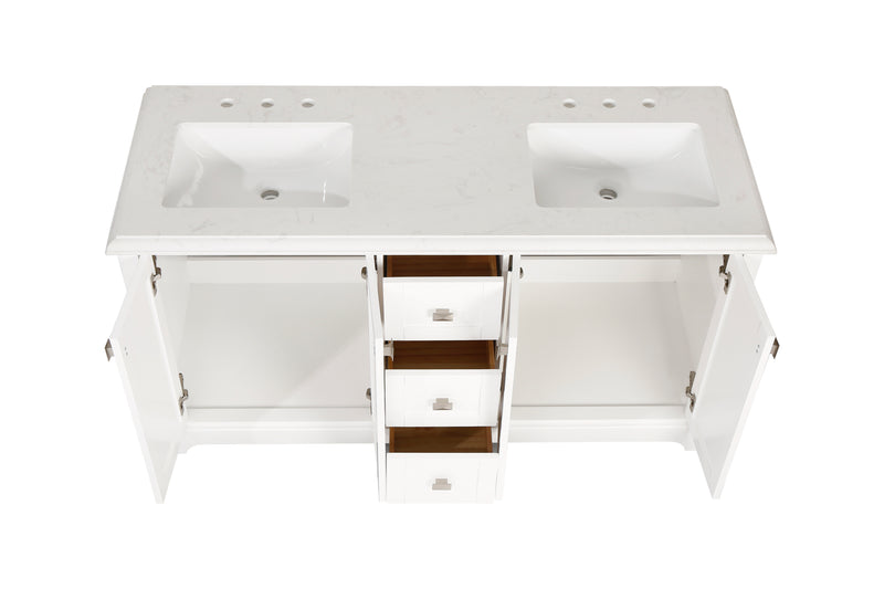 Vanity Sink Combo featuring a Marble Countertop, Bathroom Sink Cabinet, and Home Decor Bathroom Vanities - Fully Assembled White 60-inch Vanity with Sink 23V02-60WH