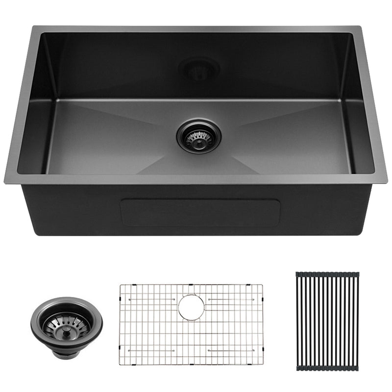 28 Inch Undermount Sink - 28"x18"x10"  Gunmetal Black Undermount  Kitchen Sink 16 Gauge 10 Inch Deep Single Bowl Kitchen Sink Basin