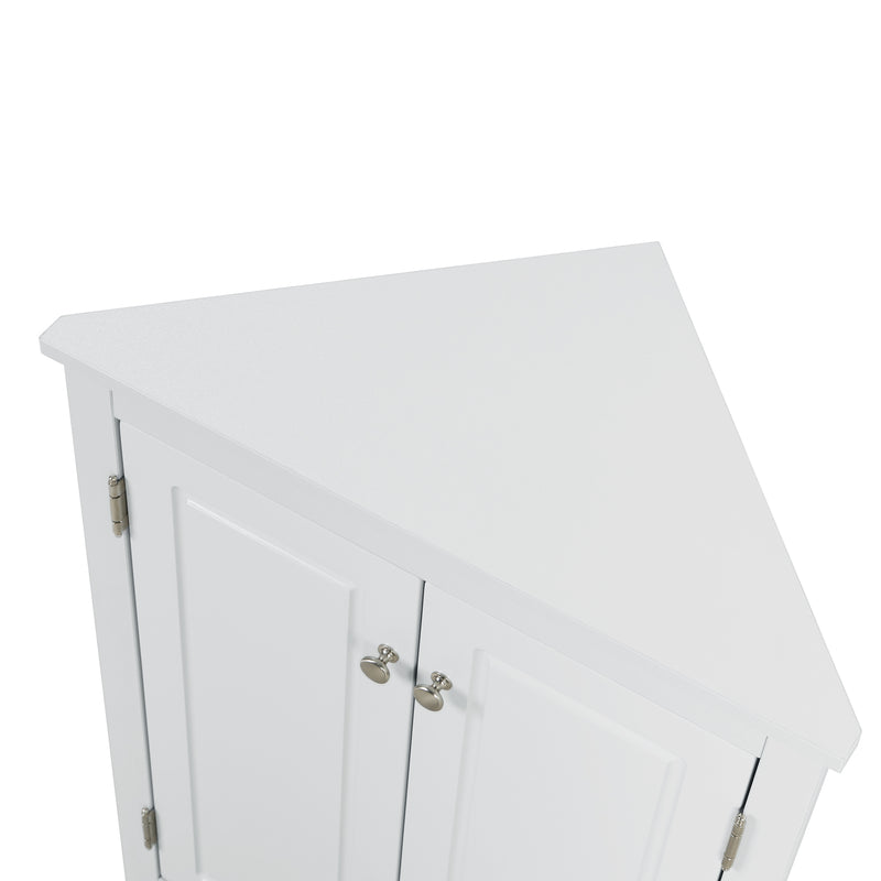 White Triangle Bathroom Storage Cabinet with Adjustable Shelves, Freestanding Floor Cabinet for Home Kitchen