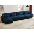 L Shaped Sectional Cloud Sofa , Convertible Deep 4 Seater Modular Couch for Living Room,Modern Velvet Comfy Upholstered Corner Couch  Waist Pillows, Throw Pillows and Blostered Armrests,Blue