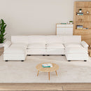 4 Seat Sectional Sofa, Couch with 2 Movable Ottoman, Chenille Modular Sofa with Removable Pillows and Layer Cushions, Suitable for Living Rooms, Bedroom, Offices, and Apartments, Beige