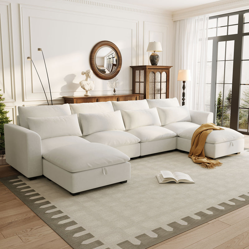 U_Style U-shaped Freely Transformable Modular Corner Sofa with Two Ottomans, Suitable for Living Rooms, Studies, Home Theaters, and More.
