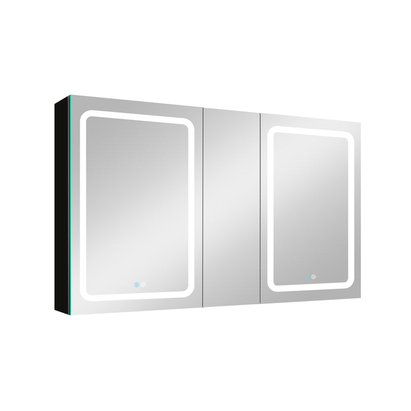 50x30 Inch LED Bathroom Medicine Cabinet Surface Mount Double Door Lighted Medicine Cabinet, Medicine Cabinets for Bathroom with Mirror Defogging, Dimmer Black