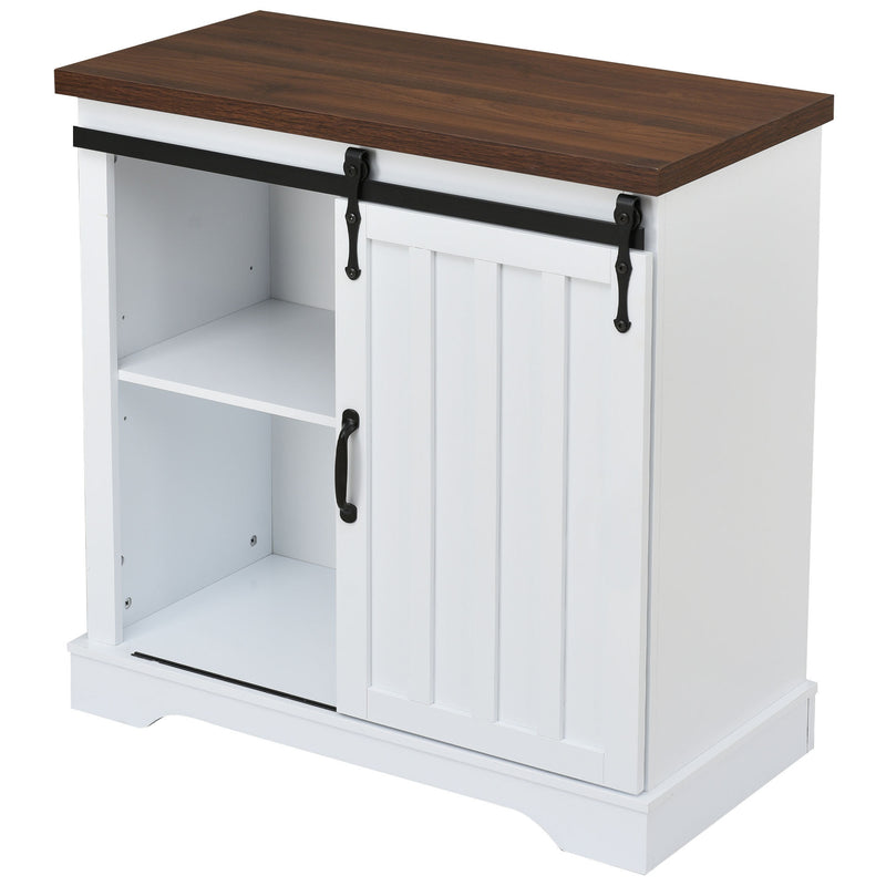 Bathroom Storage Cabinet, Freestanding Accent Cabinet, Sliding Barn Door, Thick Top, Adjustable Shelf, White and Brown