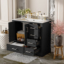 36' Traditional Bathroom Vanity with Ceramics Sink , Black Bathroom Cabinet with Two Soft Close Doors and Four Drawers(Old sku:SV000026AAB)