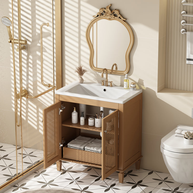 30 Inch Bathroom Vanity with Resin Sink, Freestanding Bathroom Vanity Set with Hidden Drawer, Storage Cabinet for Bathroom, Solid Wood Frame Bathroom Cabinet (Same as SW000131AAD)