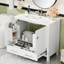 36' White Bathroom Vanity with Ceramic Sink, Soft-Close Doors, Double Storage Shelves & Divided Drawer – Modern Bathroom Cabinet with Ample Storage