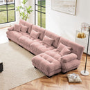 Free Combination, Modular Sectional Sofa,L Shaped Couch for Living Room, 4-Seater Comfy Cloud Couch with Convertible Ottoman,Chenille Pink