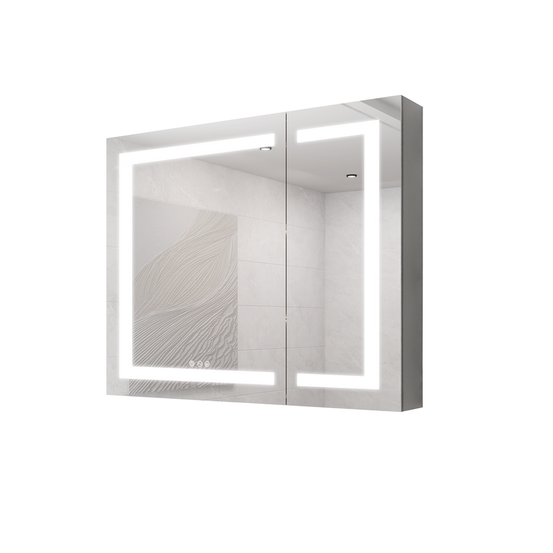 36x30 inch Medicine Cabinet with LED Vanity Mirror, Anti-Fog Recessed or Surface Mount Bathroom Double Door Large Storage 3000K~6000K Bright Lighted Aluminum Storage Cabinet with Touch Switch