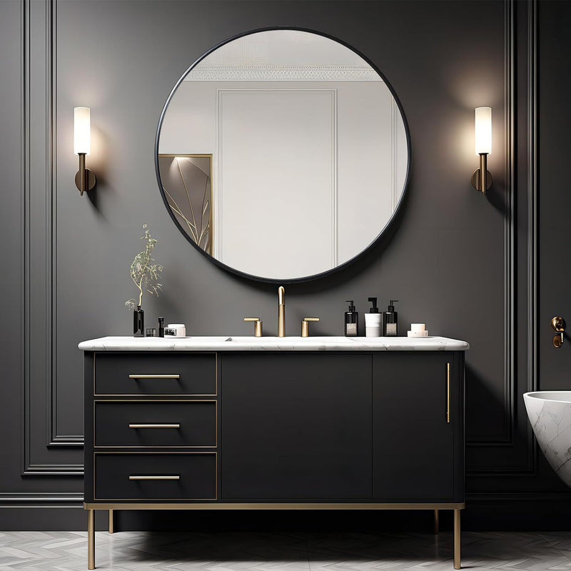 Black 39 Inch Metal Round Bathroom Mirror