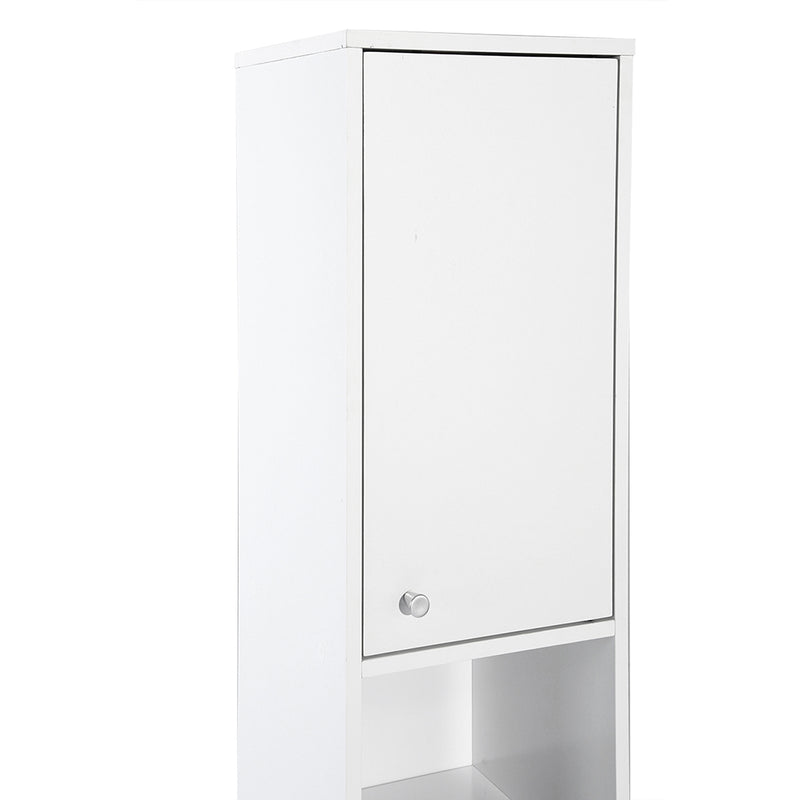 White Bathroom Storage Cabinet with Shelf Narrow Corner Organizer Floor Standing (H63 6 Shelves 2 Door)