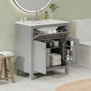30' Bathroom Vanity with Ceramic Sink, Modern Gray Single Bathroom Cabinet with 2 Doors and a Shelf, Soft Close Doors
