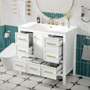 36'' Bathroom Vanity with Resin Sink Combo, Solid Wood Frame Bathroom Storage Cabinet, Freestanding Vanity Set with 5 Drawers& Soft Closing Doors