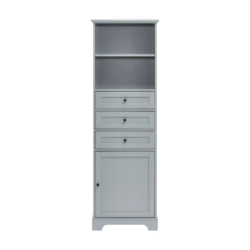 Grey Tall Storage Cabinet with 3 Drawers and Adjustable Shelves for Bathroom, Kitchen and Living Room, MDF Board with Painted Finish