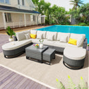 GO 7 Pieces Large Size Outdoor Wicker Sofa Set, Rattan Conservation Sectional Free Combination, Patio Furniture with 2 Coffee Table and Pillows for Garden and Deck, Beige