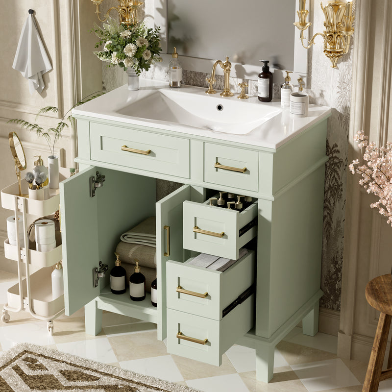 30' Bathroom Vanity with Ceramic Sink, Modern Storage Cabinet with Soft-Close Doors, Deep Drawer & Standard Drawer, Stylish Bath Vanity for Small Bathrooms