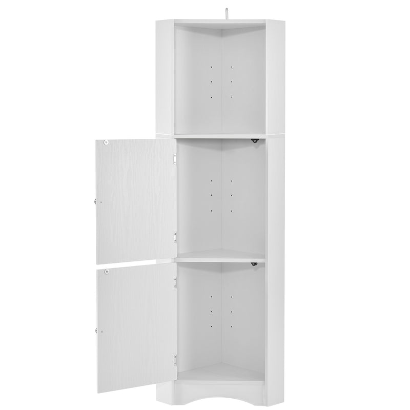 Tall Bathroom Corner Cabinet, Freestanding Storage Cabinet with Doors and Adjustable Shelves, MDF Board, White