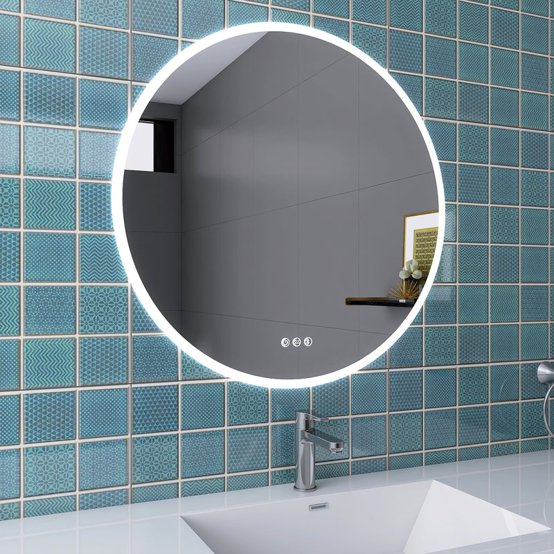 24 in. Round Wall-Mounted Dimmable LED Bathroom Vanity Mirror with Defogger and Bluetooth Music Speaker