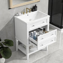 24' Bathroom Vanity With Sink, Bathroom Storage Cabinet with Drawer and Open Shelf, Solid Wood Frame, White