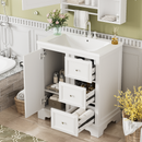 30-Inch bathroom vanity cabinet with ceramic basin, 3 drawers and adjustable shelves
