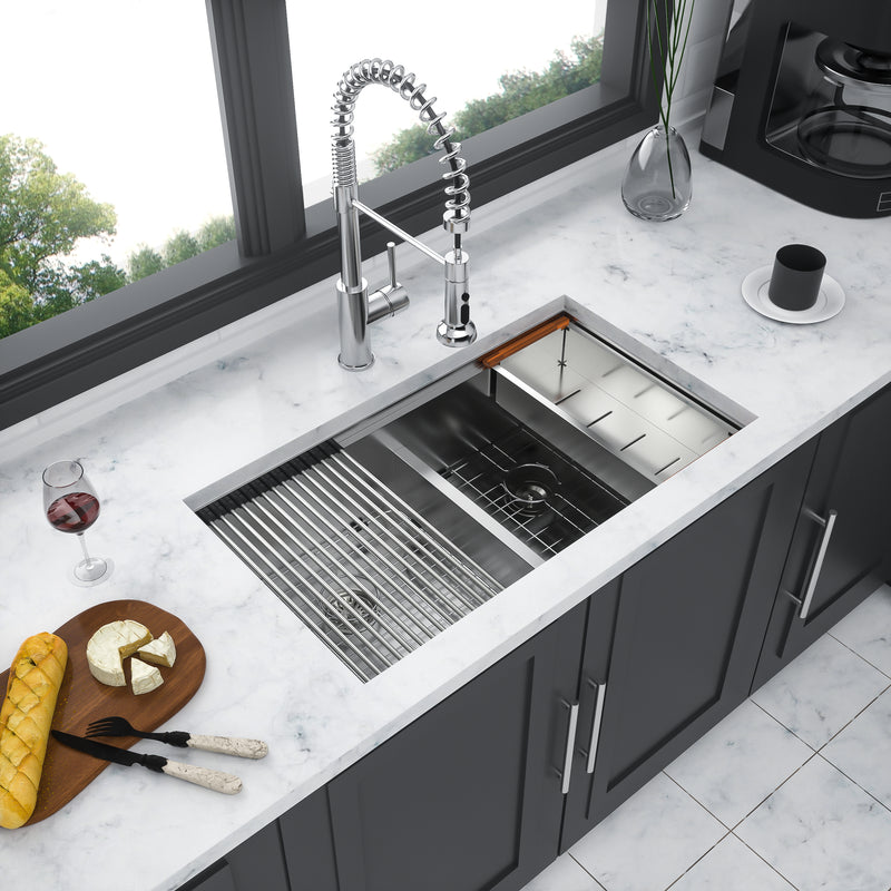 Double Bowl (50/50) Undermount Kitchen Sink- 33"x19" Stainless Steel 16 Gauge with Two 10" Deep Basin
