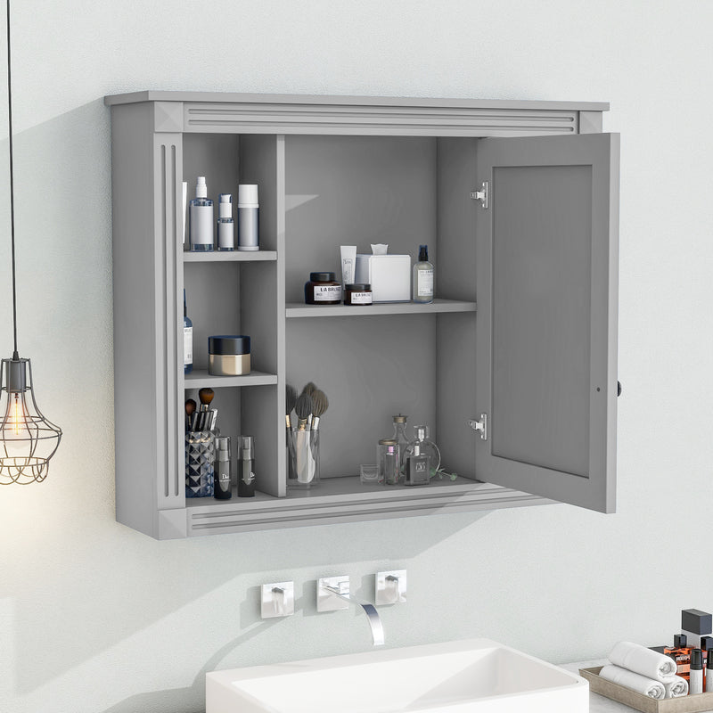 35'' x 28'' Wall Mounted Bathroom Storage Cabinet, Modern Bathroom Wall Cabinet with Mirror, Mirror Cabinet with 6 Open Shelves (Not Include Bathroom Vanity )