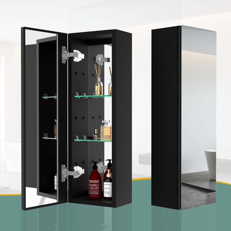 30x10 inch Medicine Cabinets Aluminum Bathroom Medicine Cabinet Adjustable Glass Shelves Black