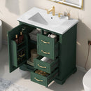 30' Bathroom Vanity with Sink, One Package, Green Bathroom Cabinet with Drawers, Solid Frame and MDF Board