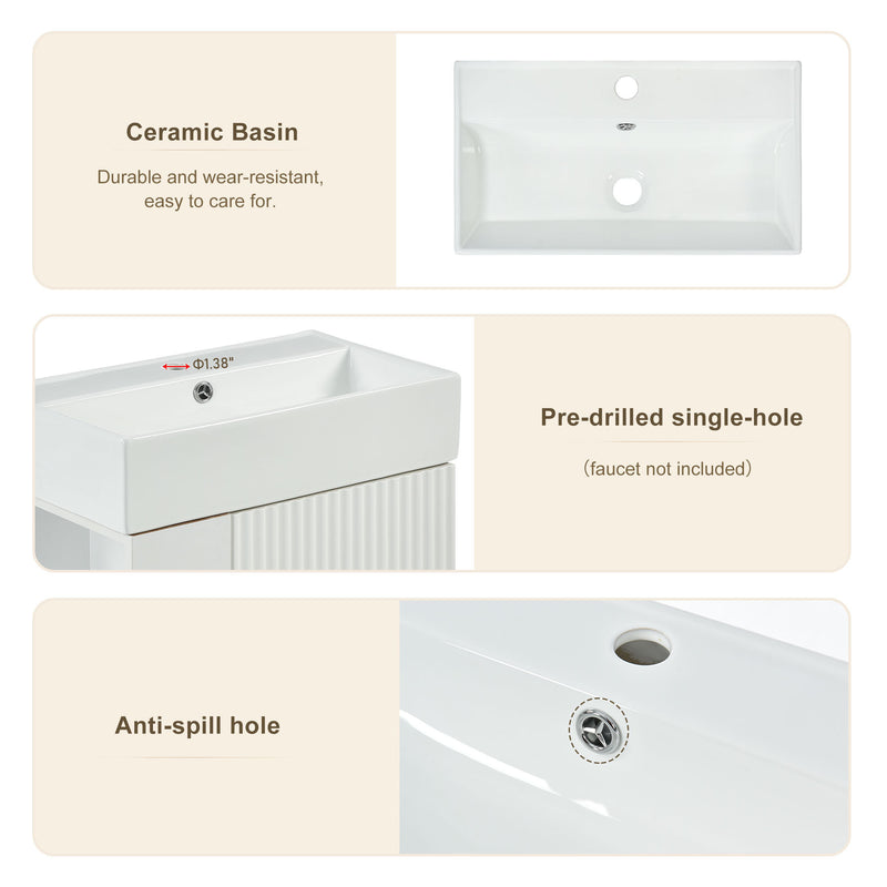 21.6" white Bathroom vanity, Combo Cabinet, Bathroom Storage Cabinet, Single Ceramic Sink, Right side storage
