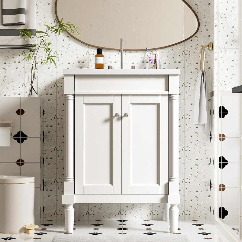 24'' Bathroom Vanity with Top Sink, 2-Tier Modern Bathroom Storage Cabinet, Single Sink Bathroom Vanity, Large Storage Shelves