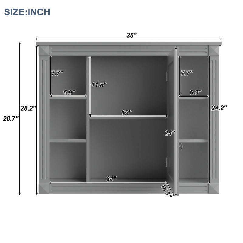 35'' x 28'' Wall Mounted Bathroom Storage Cabinet, Modern Bathroom Wall Cabinet with Mirror, Mirror Cabinet with 6 Open Shelves (Not Include Bathroom Vanity )