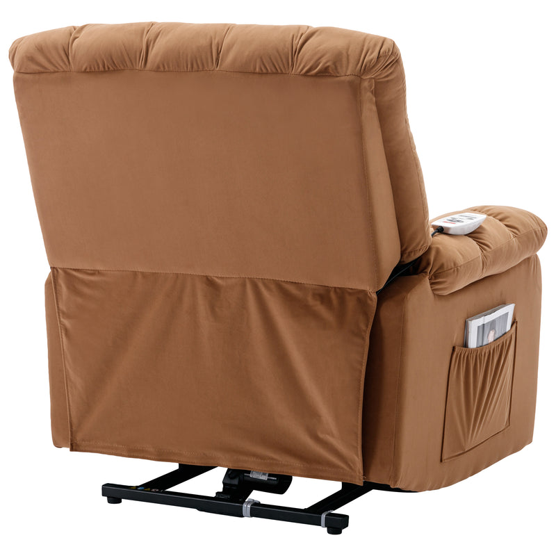 Massage Recliner Chair Electric Power Lift Recliner Chairs with Heat, Vibration, Side Pocket for Living Room, Bedroom, Light Brown