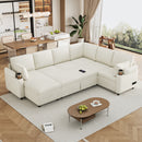 109.9' Sectional Sofa Versatile Sofa Bed Sofa Sleeper U-shaped Sofa with Ample Storage Space, Two Cup Holders and Charging Ports for Living Room, Beige