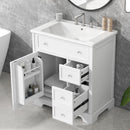 30' Bathroom Vanity with Sink Top, Bathroom Vanity Cabinet with Door and Two Drawers, MDF Boards, Solid Wood, One Package, White (Old Sku:WF317773AAK)