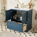 30'' Bathroom Vanity with Ceramic Sink Combo, Modern Freestanding Storage Cabinet  with Gold Handles,  Soft Closing Doors, Blue
