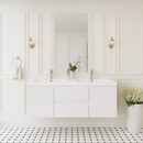 60' Floating Bathroom Vanity with Sink, Modern Wall-Mounted Bathroom Storage Vanity Cabinet with Double Resin Top Basin and Two Soft Close Drawers, Glossy White 24V11-60DGW