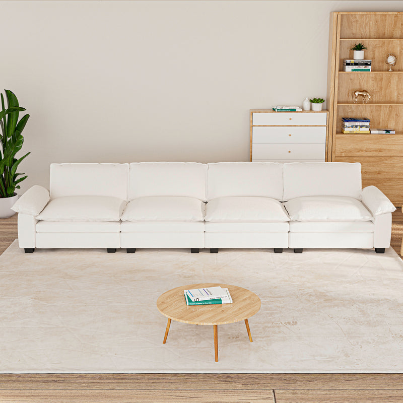 4 Seat Sectional Sofa, Chenille Modular Sofa with Removable Pillows and Layer Cushions, Suitable for Living Rooms, Bedroom, Offices, and Apartments, Beige