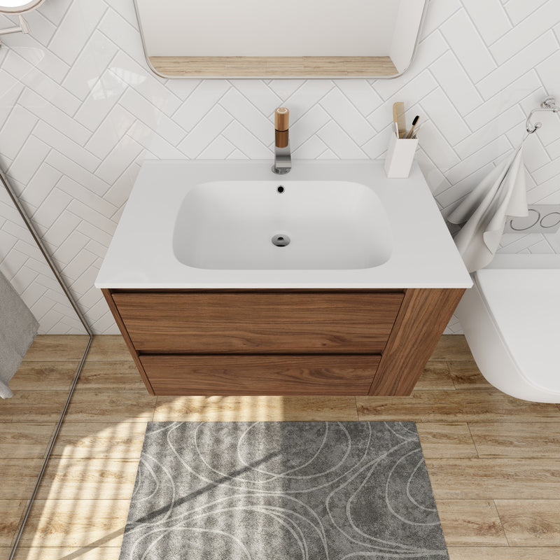 30" Wall Mounting Bathroom Vanity With Gel Sink, Soft Close Drawer
