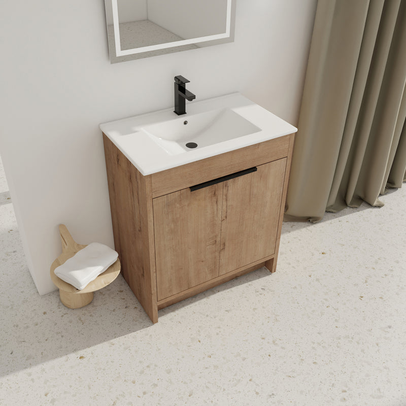 30" Freestanding Bathroom Vanity with White Ceramic Sink & 2 Soft-Close Cabinet Doors ((KD-PACKING),BVB02430IMO-BL9075B