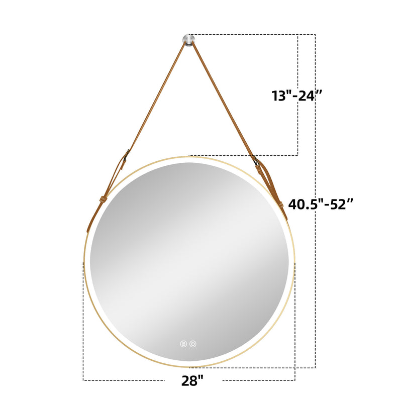 Bathroom LED Mirror 28 Inch Round Bathroom Mirror with Lights Smart 3 Lights Dimmable Illuminated Bathroom Mirror Wall Mounted Large LED Mirror Anti-Fog Lighted Vanity Mirror