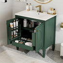 30' Bathroom Vanity with Sink, Two Doors with Shelf, Soft Close Door Hinges, Vintage Style, Green