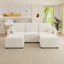 Modular Sectional Sofa Convertible U Shaped Sofa Couch Set with Storage for Living Room, Modern 3 Seater Modular Sectional Couch with 2 Movable Ottoman (Beige)