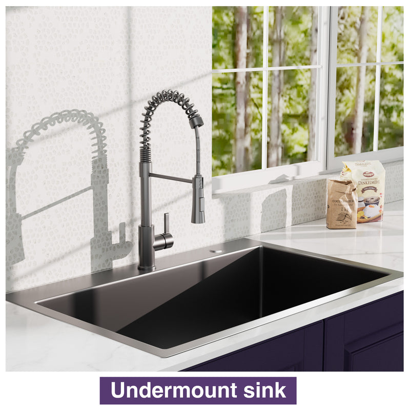33Inch Topmount 18Gauge Stainless Steel kitchen Sink With  Black Spring Neck Faucet